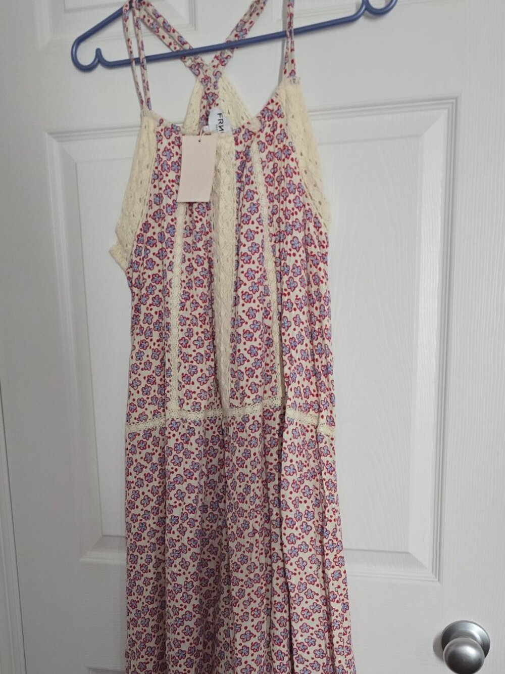 NWT FRNCH Boho Dress | Size Large | Crochet Detail | Adjustable Straps